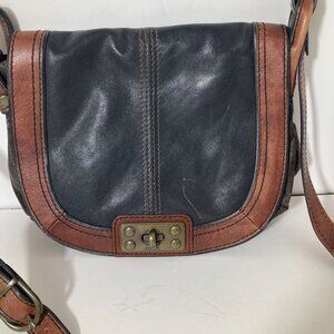 Womens Fossil Long Live Vintage 1954 Black Leather Shoulder Bag 9 x 10"‎